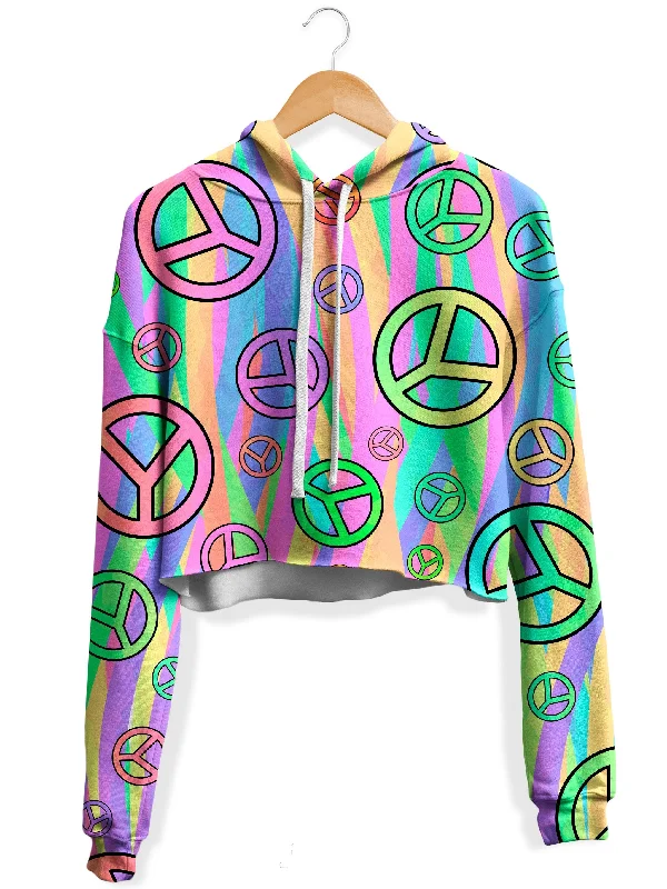 Retro Peace Symbol Fleece Crop Hoodie Hoodie with Lining Warm Insulated