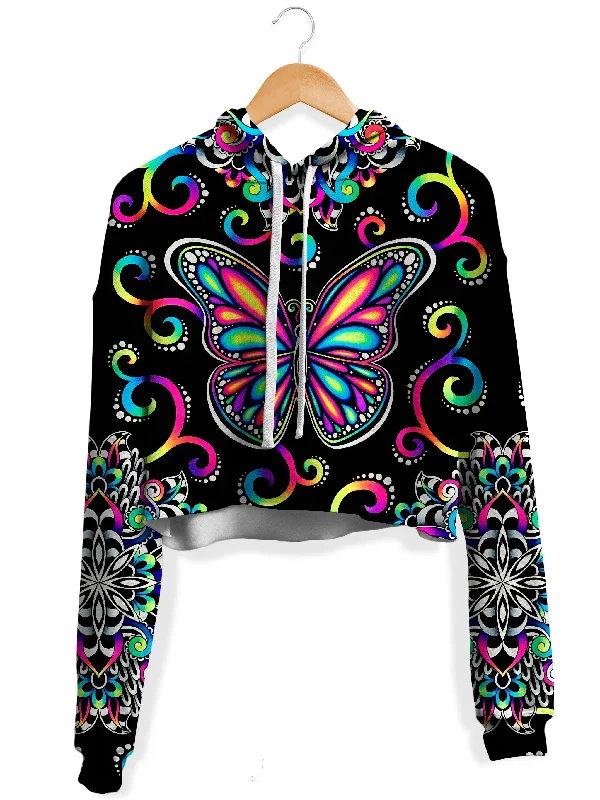 Butterfly Vibez Fleece Crop Hoodie Hoodie with Batwing Sleeves Loose Dramatic