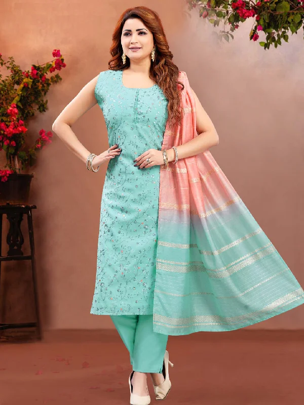 Sky Trendy Designer Readymade Pant Suit With Embroidery Work Stylish Slim Trousers