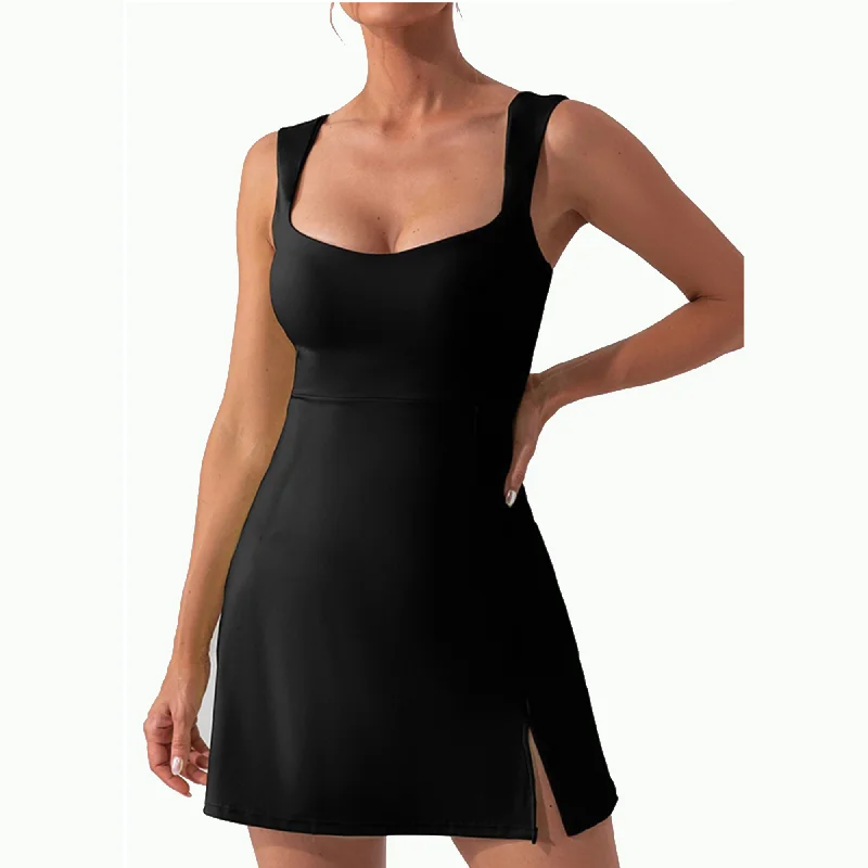 Pickleball Tennis Black Sleek Dress Elegant Long Evening