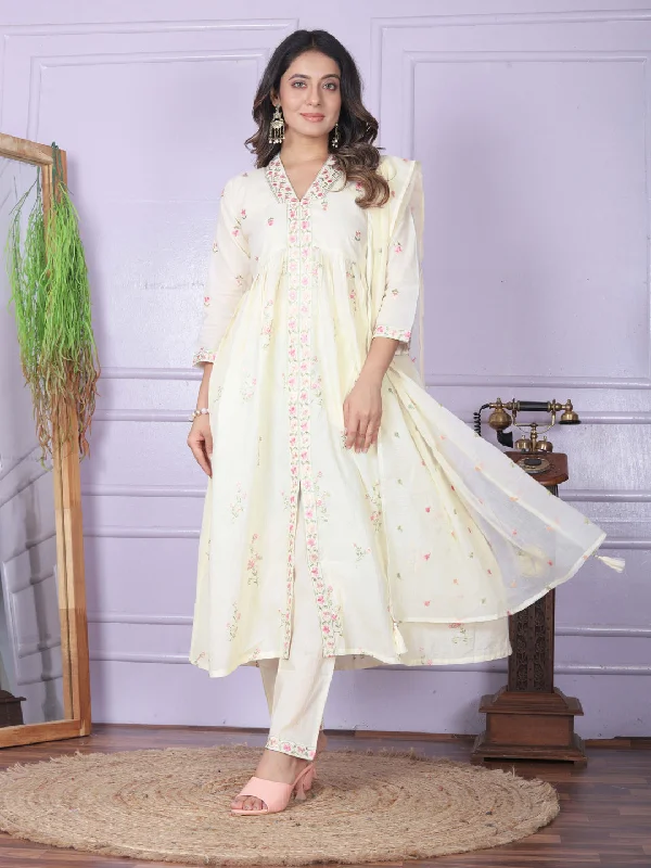 White Premium Designer Nyra Cut Readymade Pant Suit With Embroidery Work Stylish Harem Pants