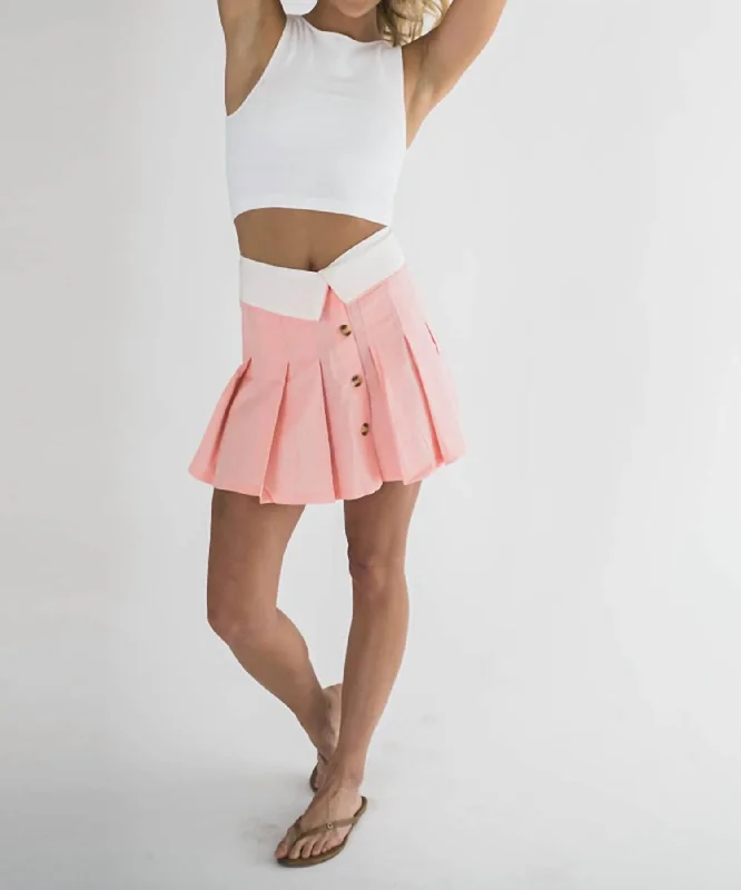 Arina Pleated Mini Skirt In Pink velvet skirt glossy