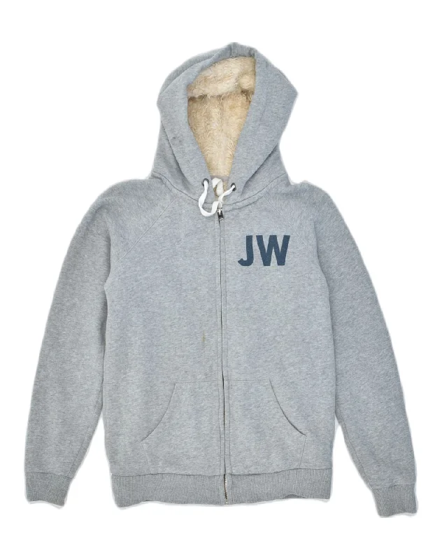 JACK WILLS Womens Graphic Sherpa Zip Hoodie Sweater UK 10 Small Grey Nylon Fabric Polyester Fabric Spandex Fabric