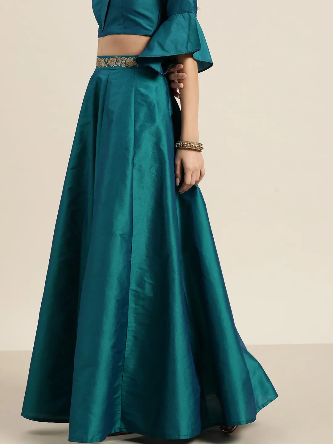 Teal Embroidered Waistband Anarkali Skirt pencil skirt chic