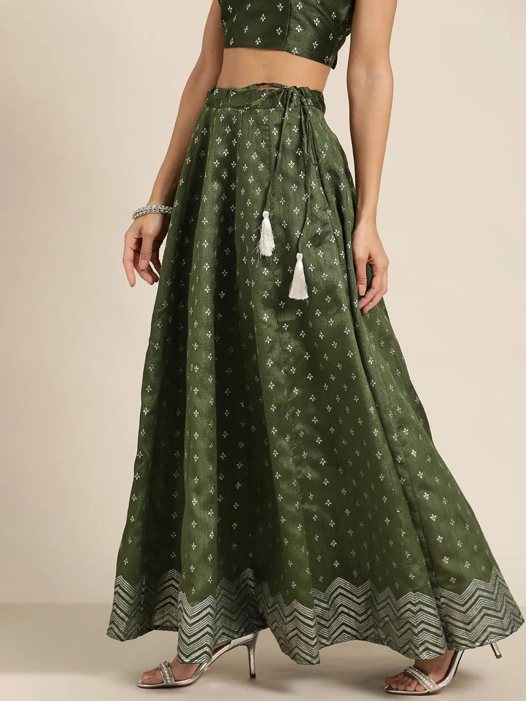 Dark Green Silver Foil Anarkali Skirt velvet skirt sumptuous