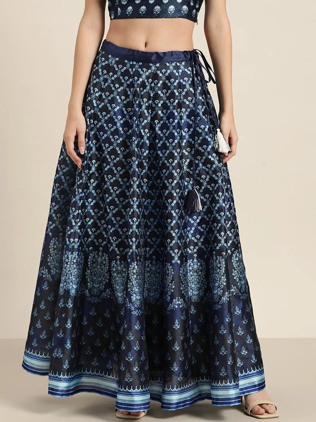 Indigo Kali Floral Anarkali Skirt a-line skirt cut