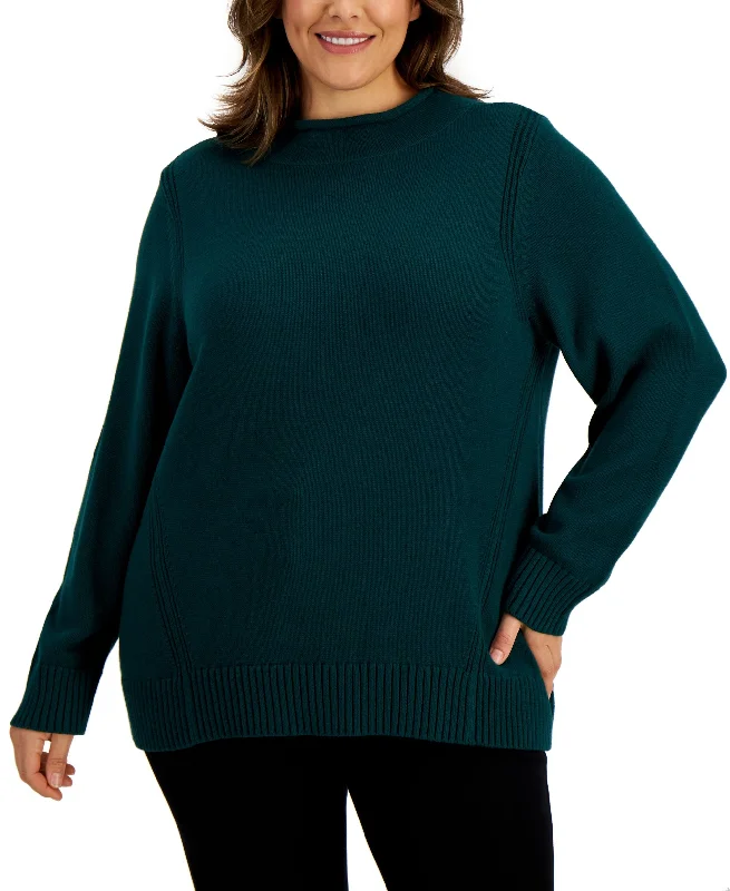 Karen Scott Plus Size Cotton Drop-Shoulder Sweater Silk Blend Satin Velvet