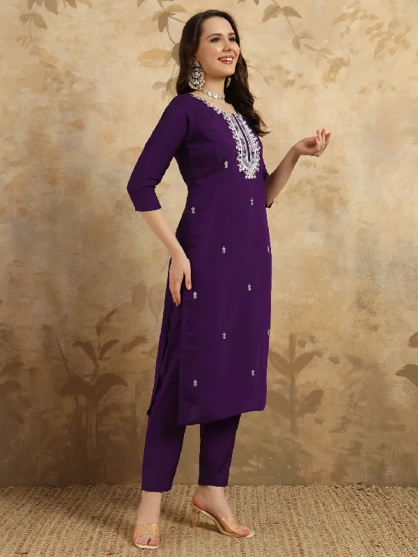 Wine Designer Looking Readymade Pant Suit With Embroidery Work Slim-Fit Leggings