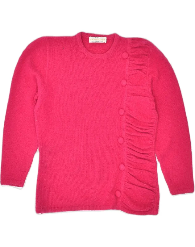 JOHN WALKER Womens Ruffle Front Crew Neck Jumper Sweater UK 10 Small Pink Toggled Drawstring Belted