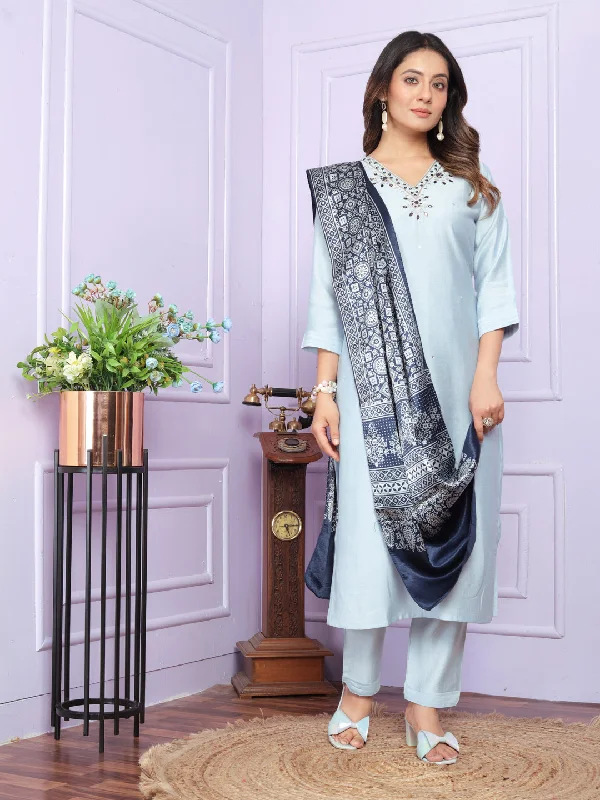 Sky Blue Designer Party Wear Readymade Pant Suit With Hand Work Trendy Palazzo Pants