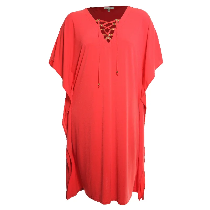 Spense Orange Butterfly Sleeve Lace Up Caftan Style Dress Tunics Chic fashionable