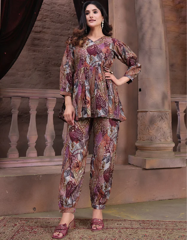 Trendy Party Wear Readymade Co-Ords Collection Velvet Maroon Premium Chanderi Pant Suit Stylish Harem Pants