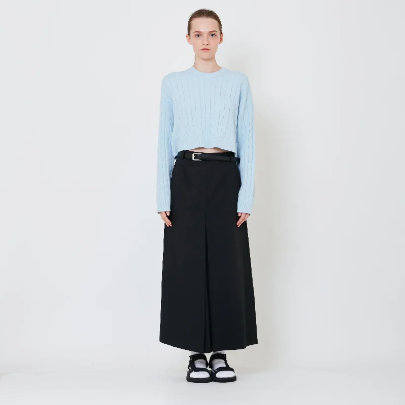 Women Pleated Maxi Skirt with Belt - Black - SW2411201B leather skirt durable