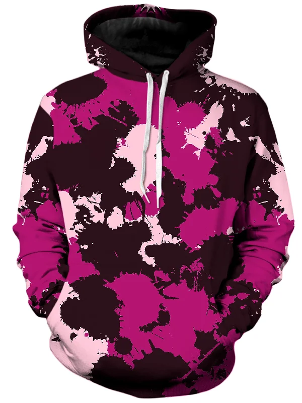 Mauve Pink Paint Splatter Camo Unisex Hoodie Hoodie with Turtle Neck Cozy Winter