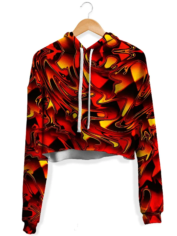 Fire Chromatic Melt Fleece Crop Hoodie Zip Hoodie Drawstring Kangaroo Pocket