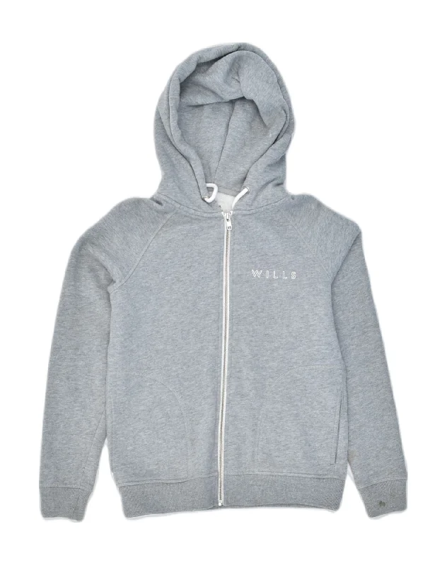 JACK WILLS Womens Zip Hoodie Sweater UK 8 Small Grey Cotton Denim Fabric Leather Fabric Suede Fabric