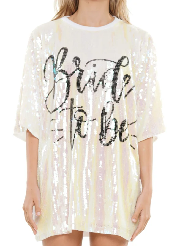 Sequin Bride to Be Dress -White Tunics Polka dots