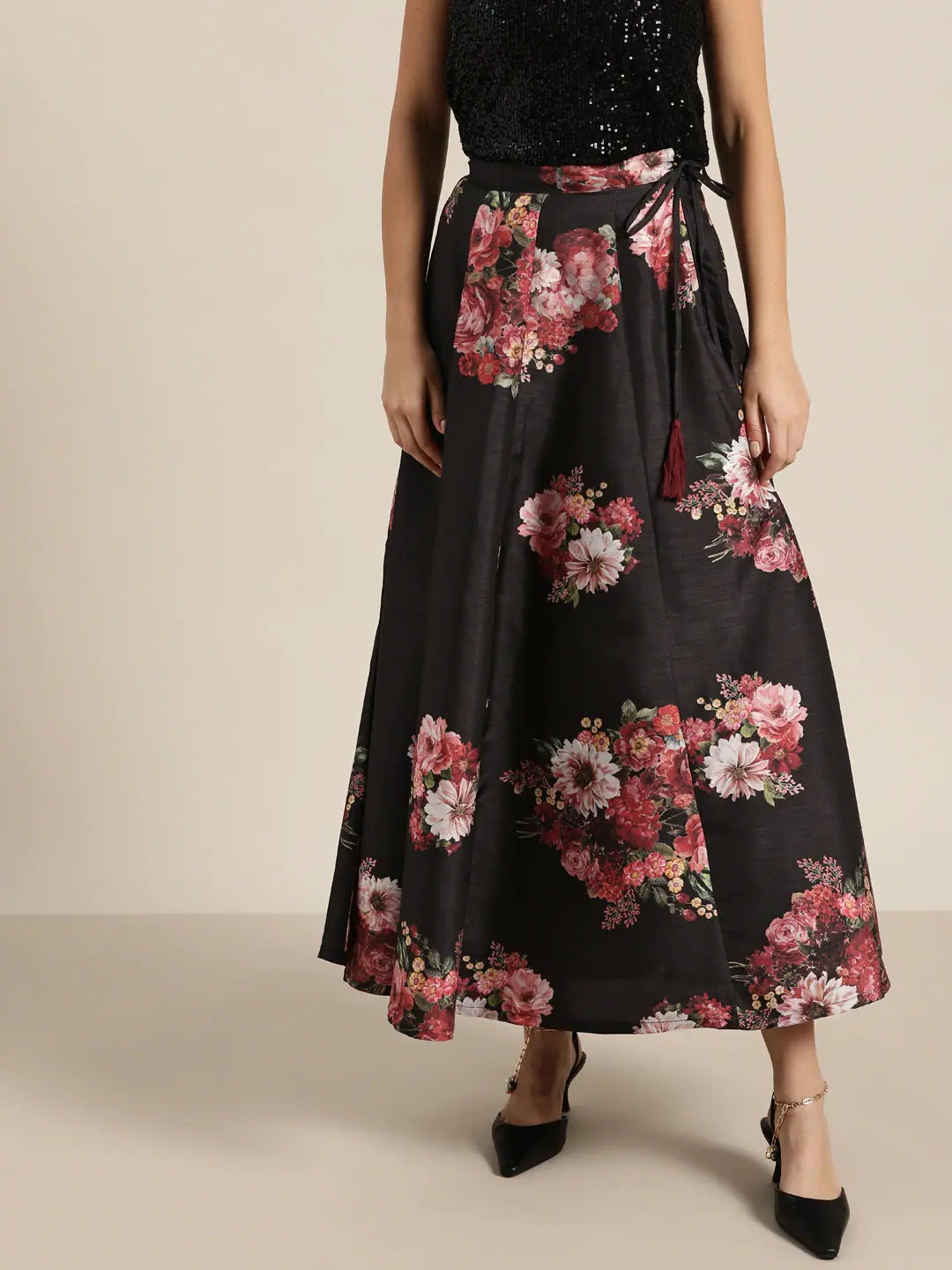 Black Floral Anarkali Skirt breathable skirt fabric