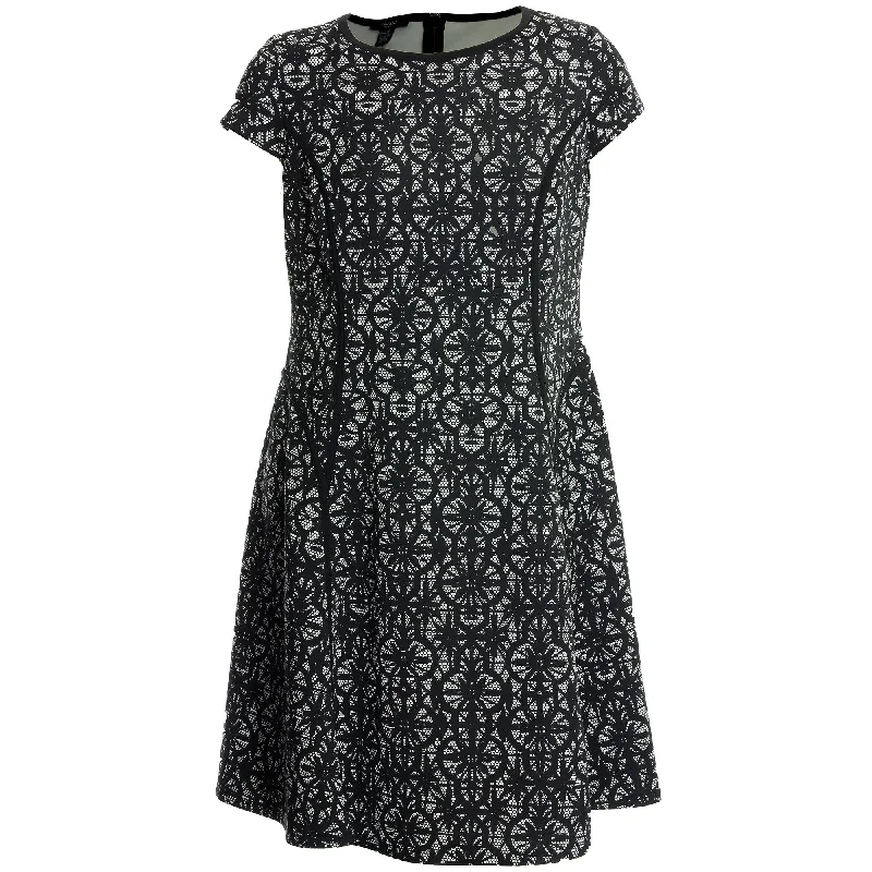 Alfani Black & White Lace Print Cap Sleeve Fit & Flare Dress Tunics Occasion special