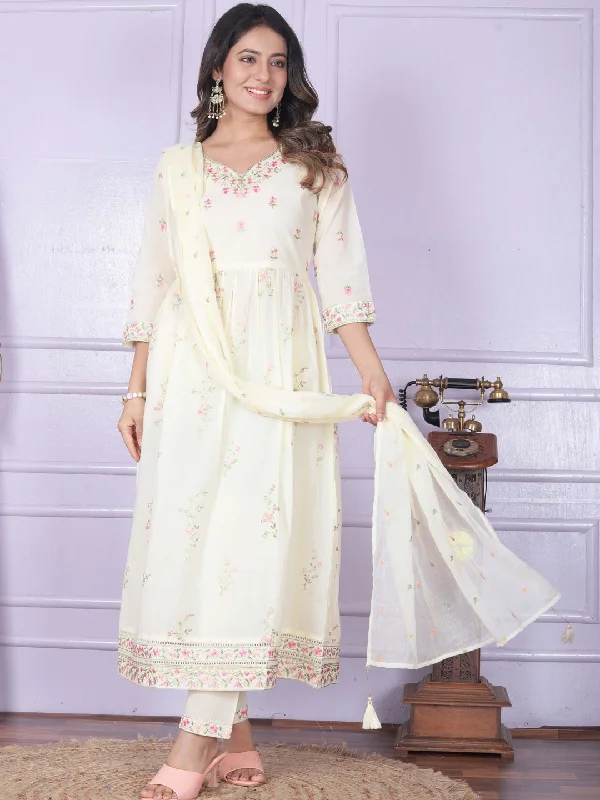 White Premium Designer Nyra Cut Readymade Pant Suit With Embroidery Work Formal Wide-Leg Pants