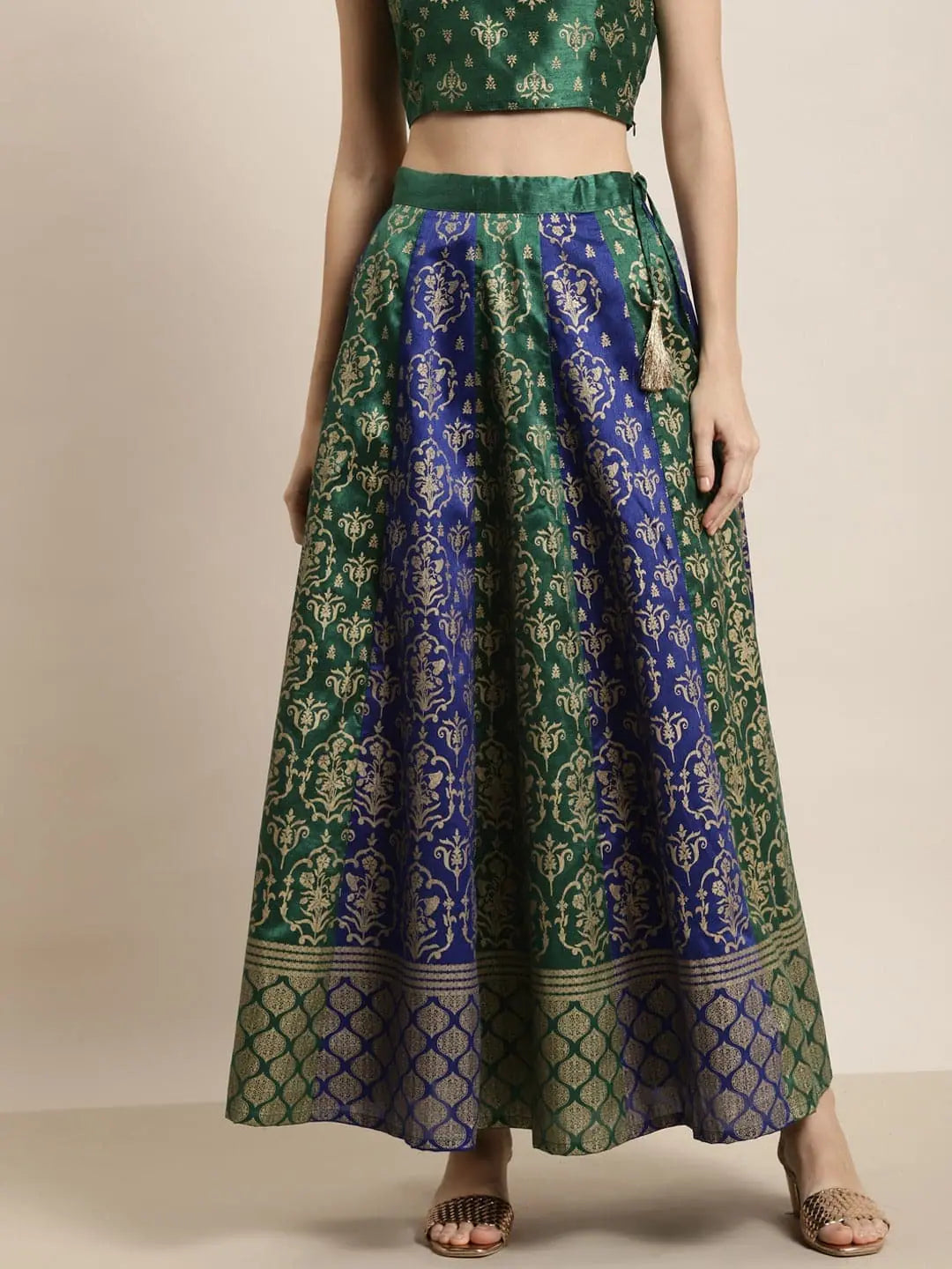 Green & Blue Foil Print Anarkali Skirt tiered skirt playful