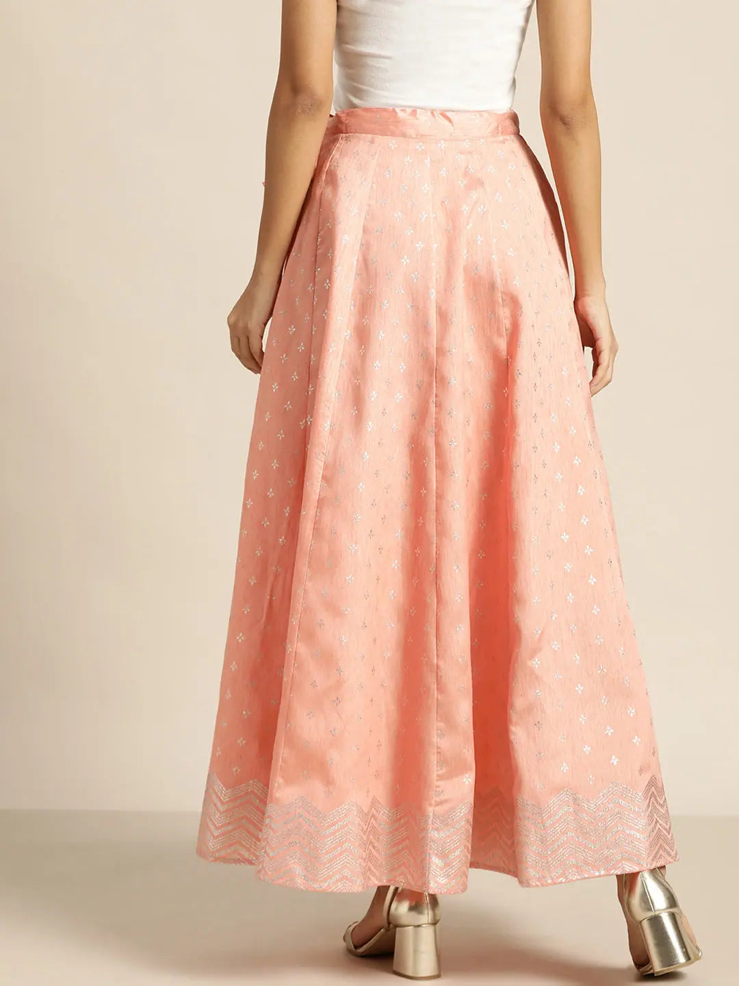 Peach Silver Foil Anarkali Skirt chiffon skirt delicate