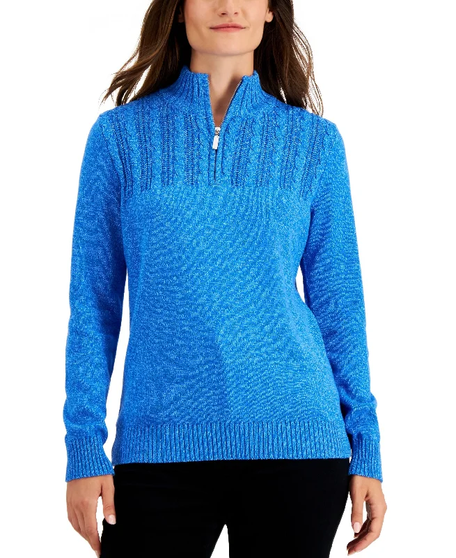 Karen Scott Cotton Quarter Zip Sweater Neon Metallic Matte