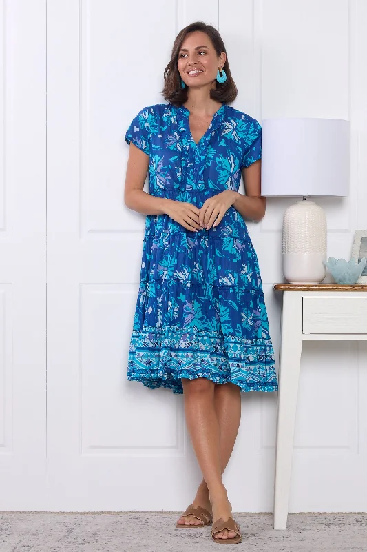 Marta Frill Neck Dress - Watercolour Blue Tunics Chic elegant