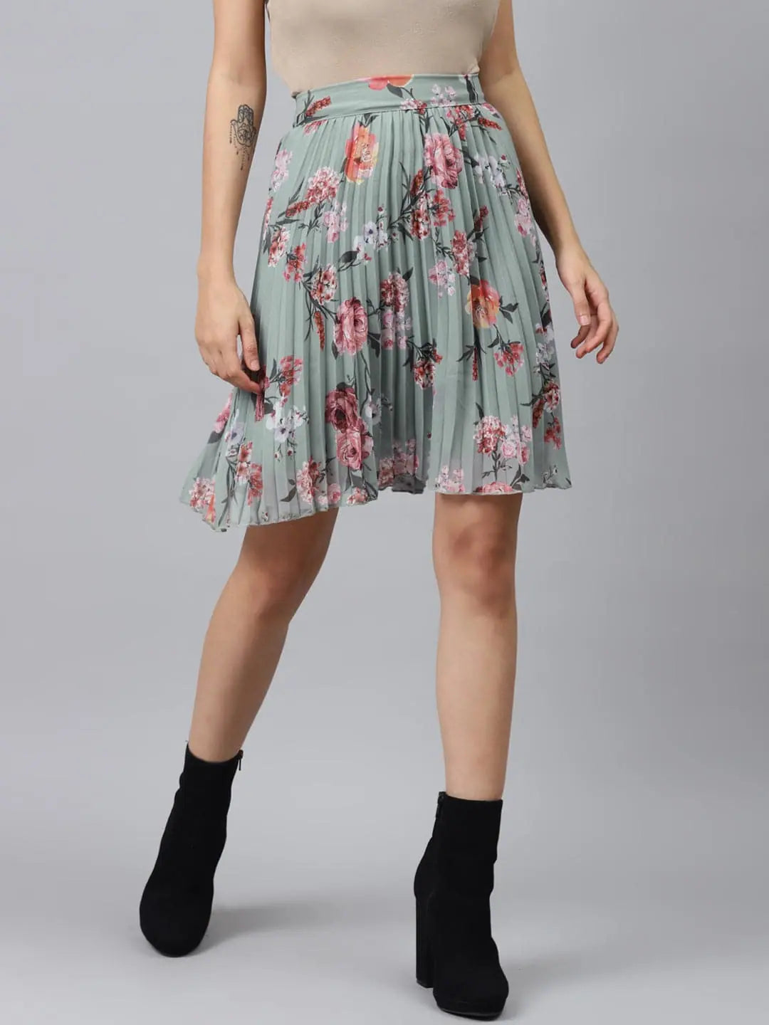 Olive Floral Pleated Mini Skirt tulle skirt dreamy