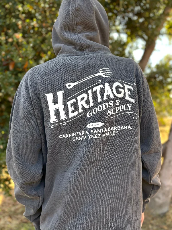 Heritage Goods and Supply Logo Sweatshirt Hoodie with Frayed Bohemian Relaxed