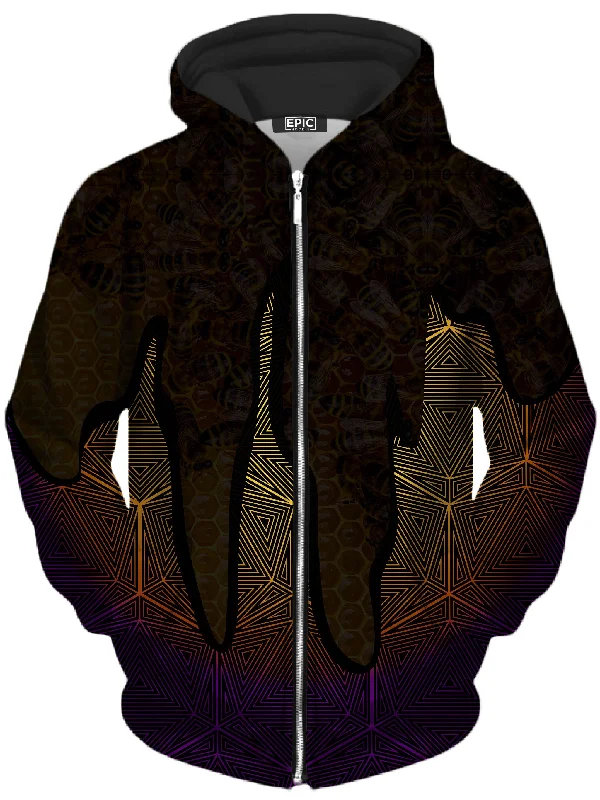 Hallucinations Golden Honey Unisex Zip-Up Hoodie Hoodie with Hem Contrast Bold Stylish