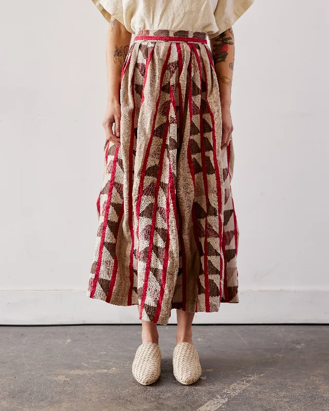 Kapital Pueblo Stripe Harvest Skirt, Red/Brown patchwork skirt art