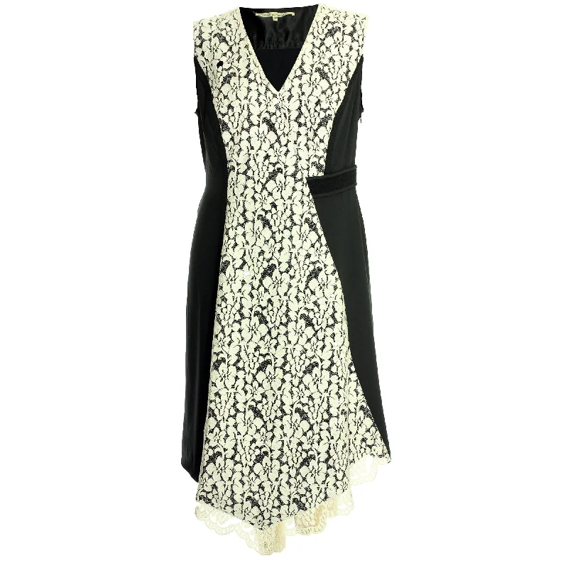 Rachel Roy Black / White Lace Sleeveless Asymmetric Hem Dress Tunics Ceremony elegant