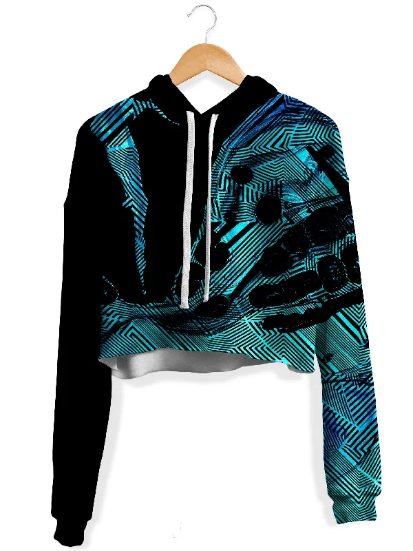 Primordial Flow Aqua Fleece Crop Hoodie Hoodie Jacket Zipper Layering