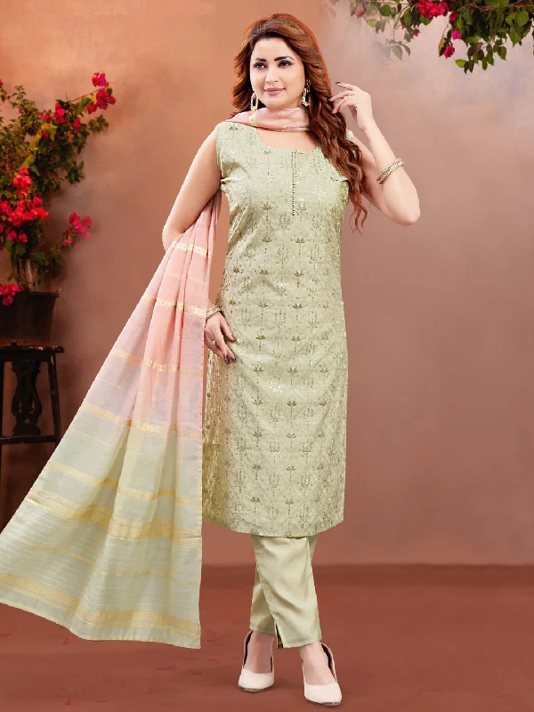 Pista Trendy Designer Readymade Pant Suit With Embroidery Work Slim-Fit Khaki Pants