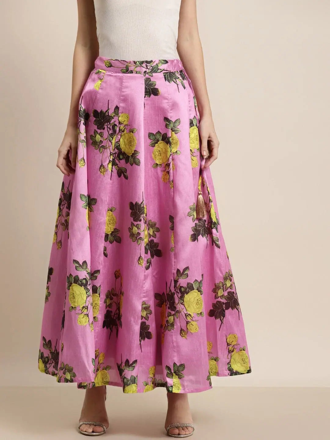 Pink Floral Anarkali Skirt asymmetrical skirt cut