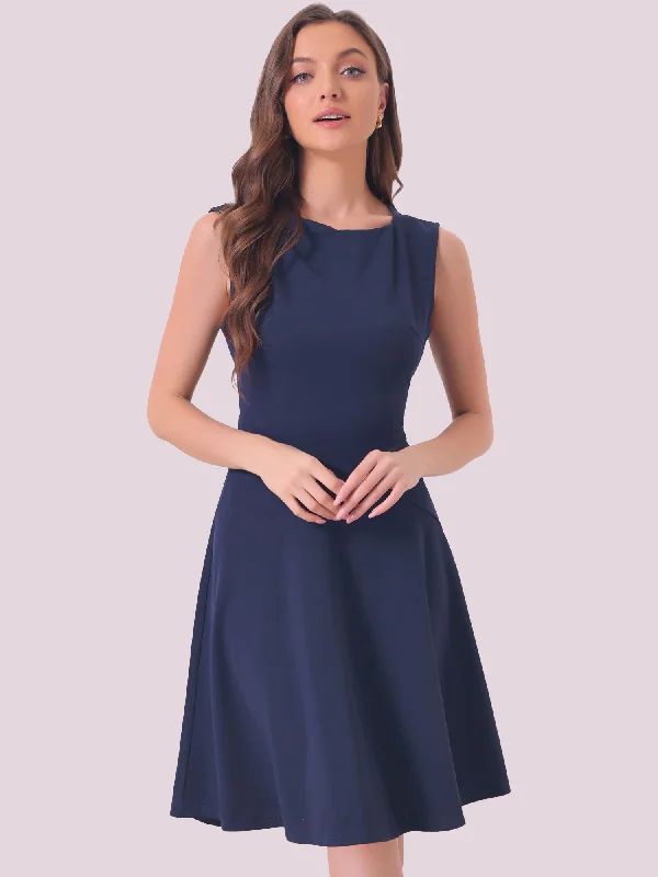 Square Neck Elegant Teacher Office Sleeveless Sheath Dress Tunics Long Elegant