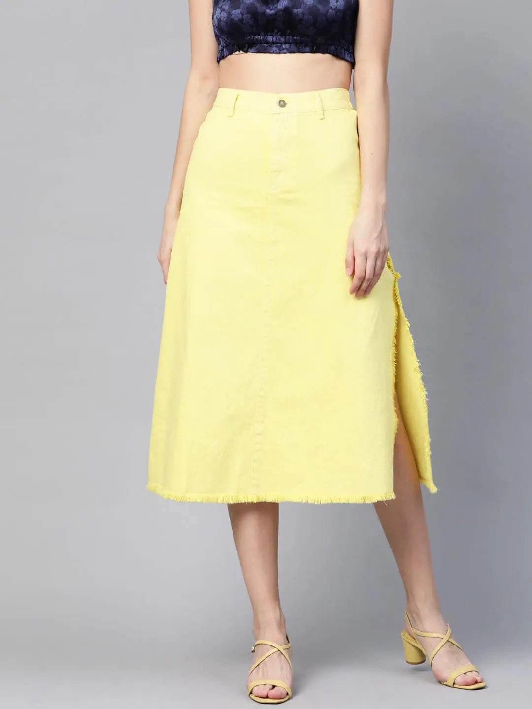 Yellow Denim Asymmetrical Skirt silk skirt lustrous