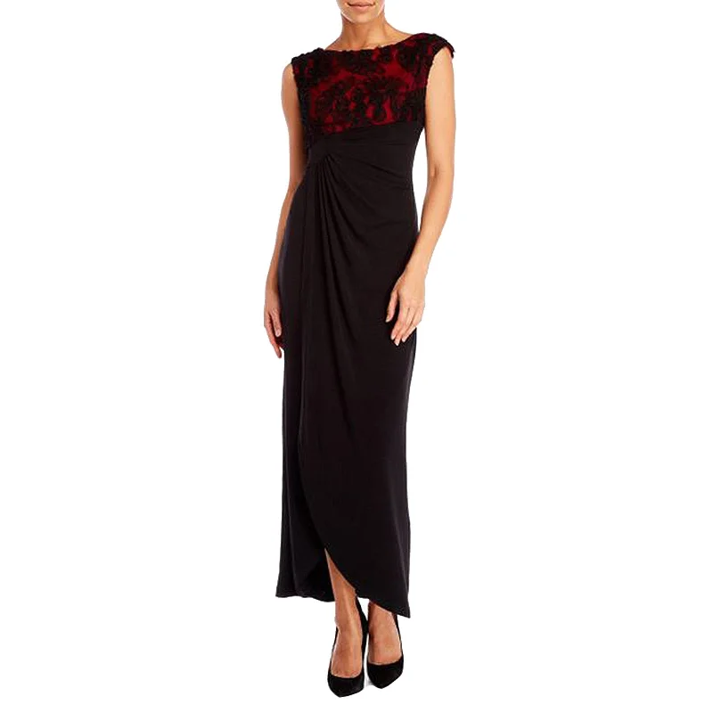 Connected Black / Red Soutache Lace Sleeveless Full Length Cocktail Dress Tunics Chinos classic