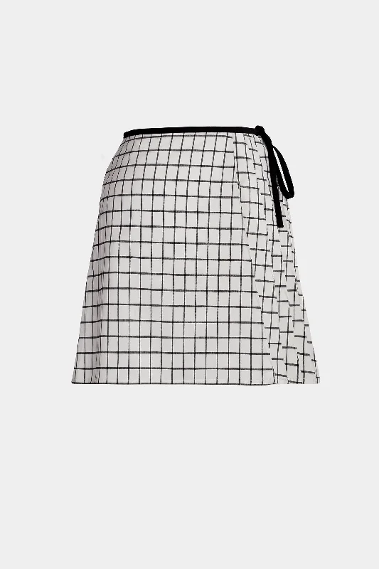 Pleated Grid Mini Skirt - Wool silk skirt smooth