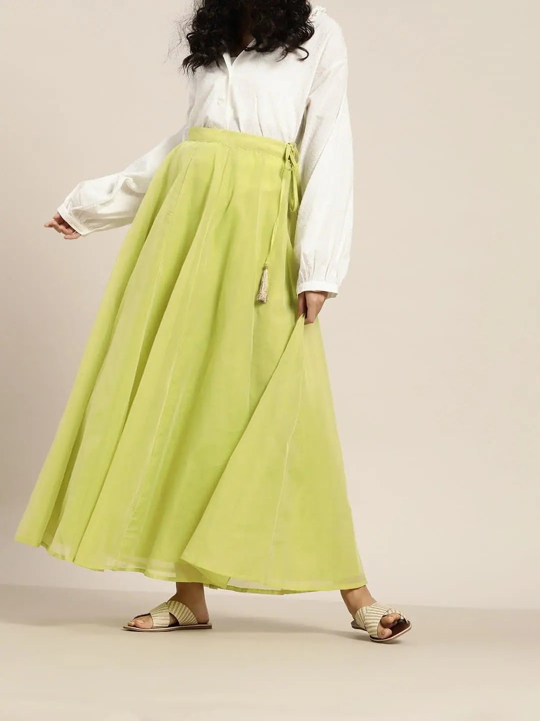 Green Zari Tassels Anarkali Skirt leather skirt bold