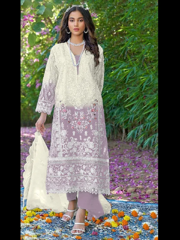 Multi Traditional Designer Pakistani Heavy Organza Pant Suit With Embroidery Hand Work Casual Sweatpants Style