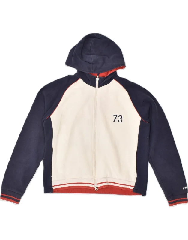 FILA Womens Zip Hoodie Sweater IT 46/48 Large Navy Blue Colourblock Cotton Modern Contemporary Chic