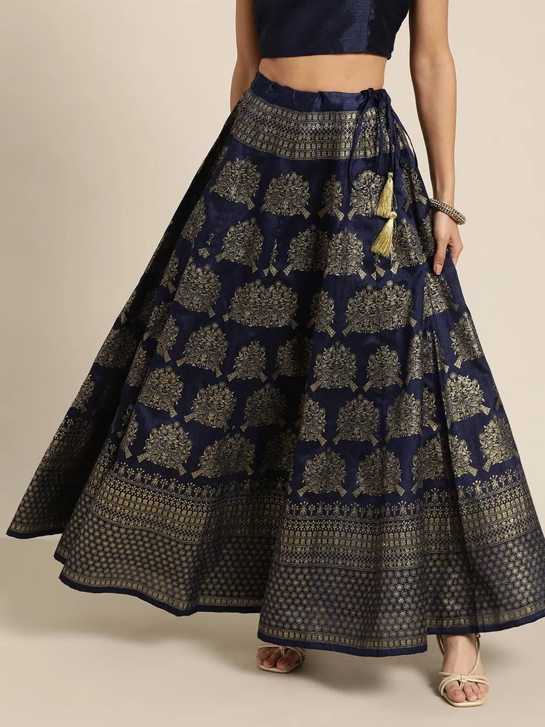 Navy Kali Foil Print Anarkali Skirt corduroy skirt textured