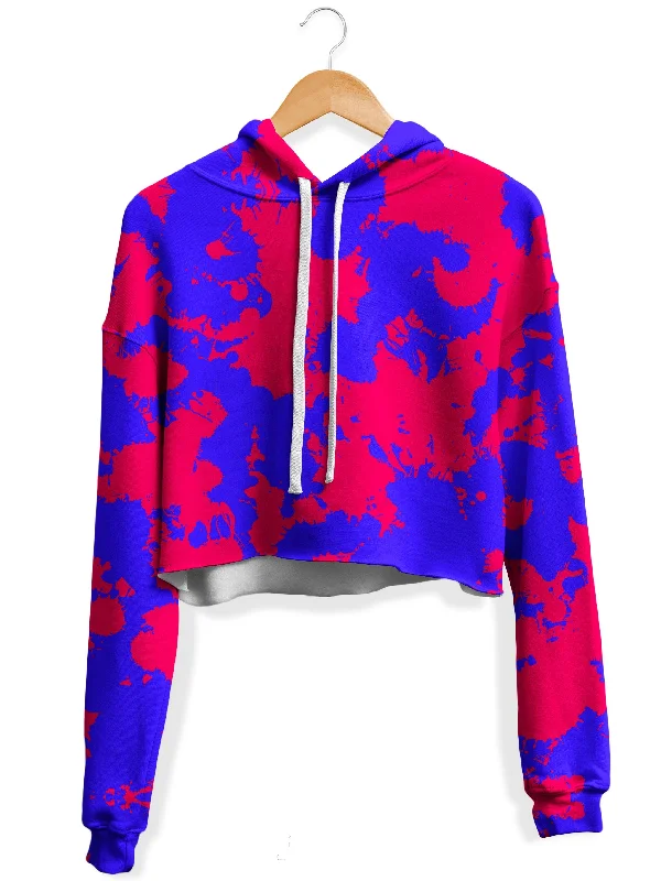 Pink and Violet Paint Splatter Fleece Crop Hoodie Hoodie with Sequins Glamorous Eye-catching