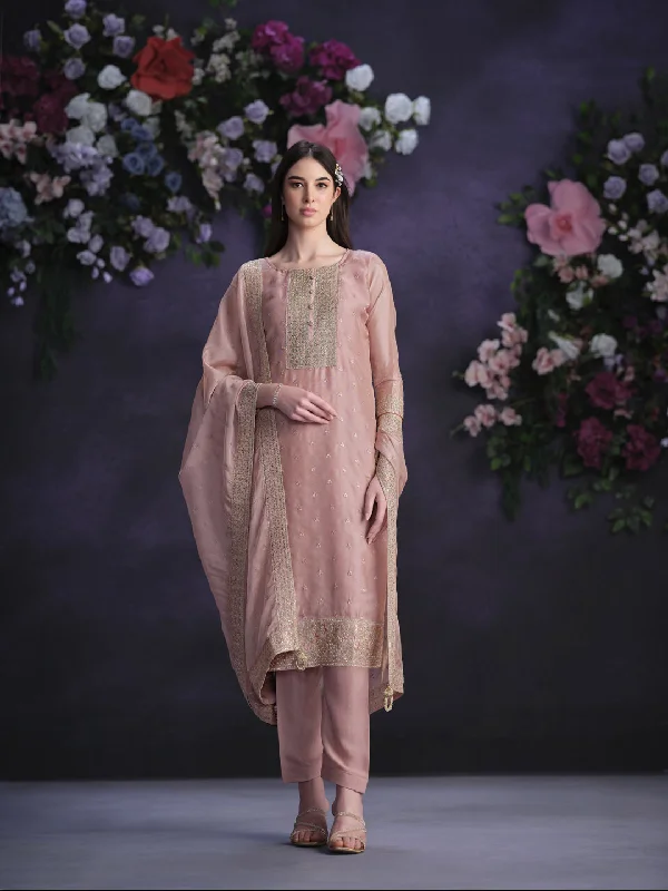 Pink Designer Semi-Stitched Pant Suit With Embroidery Work Cozy Maternity Pants