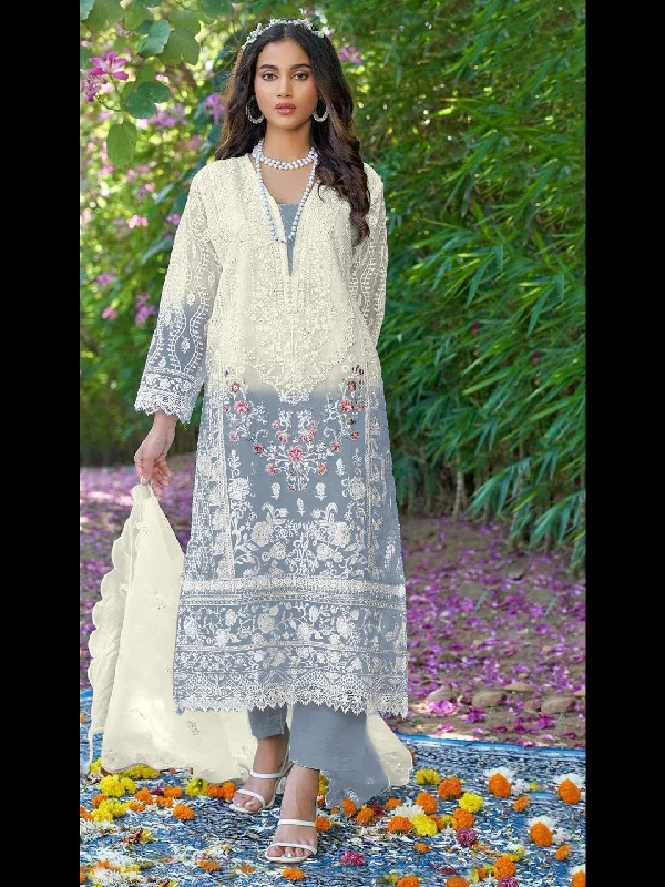 Multi Traditional Designer Pakistani Heavy Organza Pant Suit With Embroidery Hand Work Comfortable Wide-Leg Pants