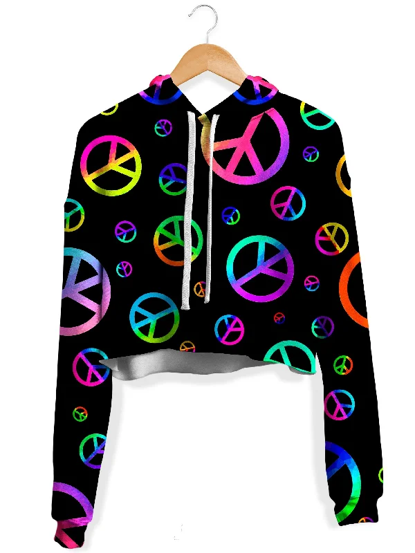 Signs of Peace Fleece Crop Hoodie Hoodie with Neon Bright Vibrant