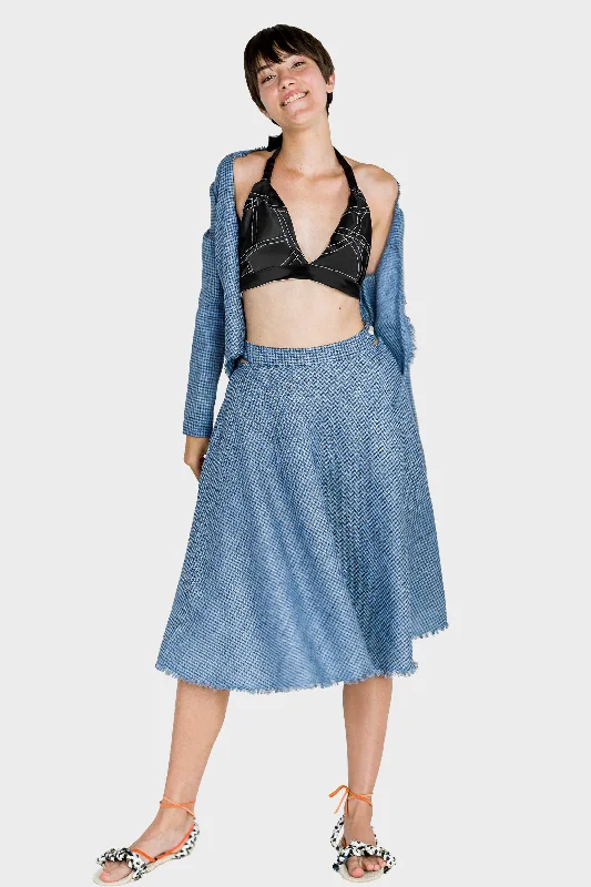 Circular Houndstooth Blue Skirt leather skirt durable