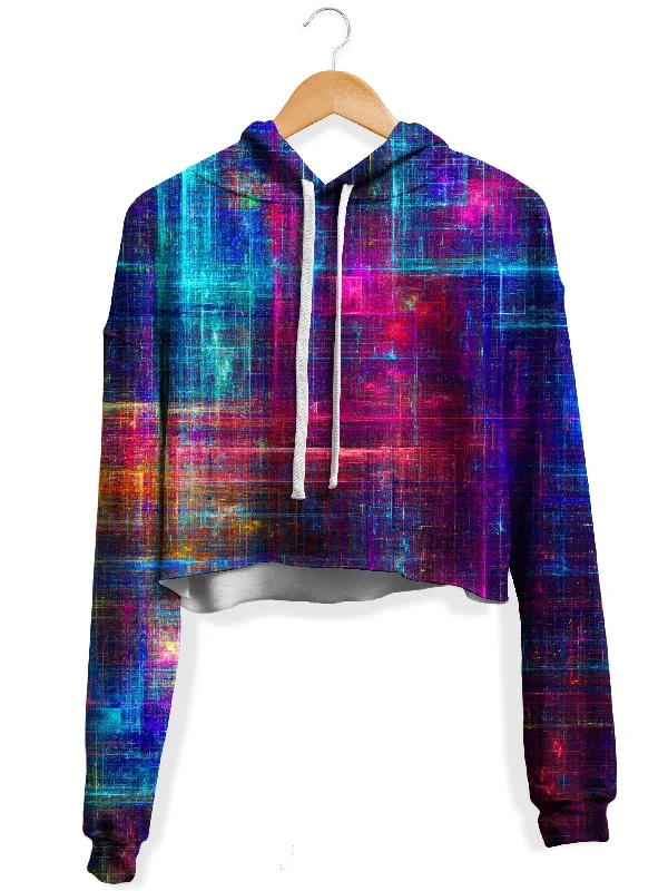 Psychedelic Matrix Rainbow Fleece Crop Hoodie Hoodie with Turtle Neck Cozy Winter